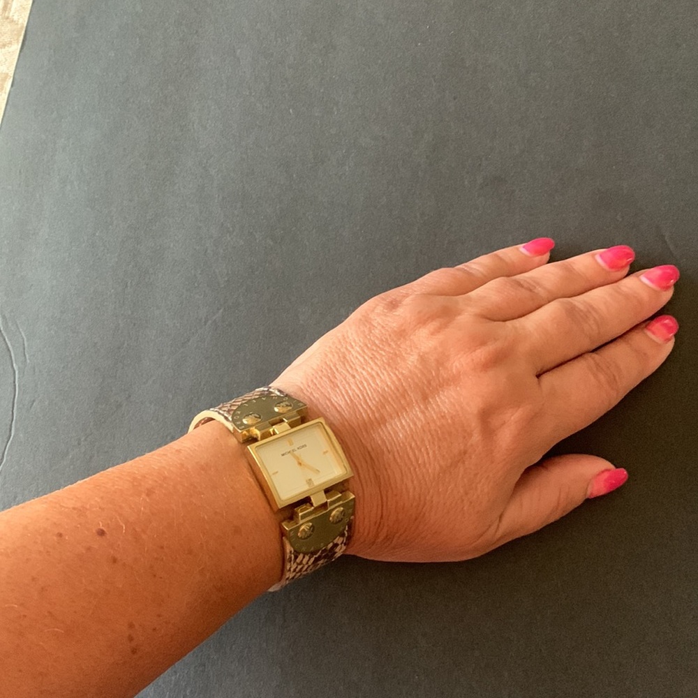 Michael Kors Genuine Leather Embossed Bracelet Watch